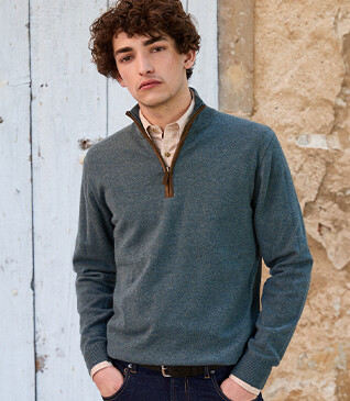 Green Melange half-zip wool jumper - KEITHY