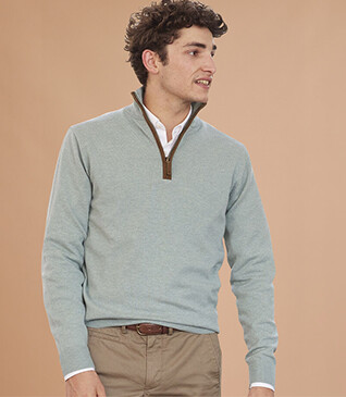 Green Eucalyptus half-zip wool jumper - KEITHY 