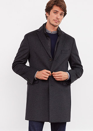 Anthracite Men's winter wool/cashmere overcoat - HONORÉ II