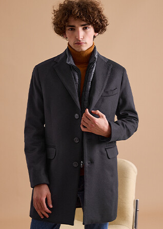 Anthracite Men's winter wool/cashmere overcoat - HONORÉ II