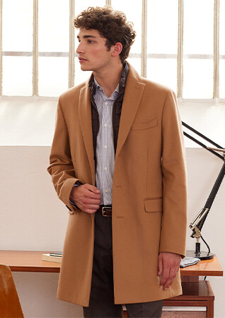 Camel Men's wool/cashmere wool coat - HONORÉ II