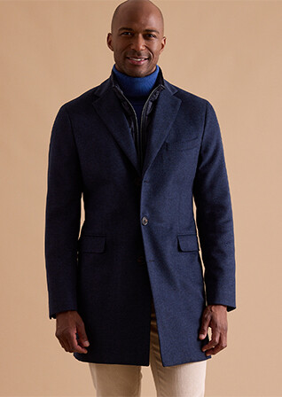 Dark Blue Herringbone Men's wool/cashmere coat - HONORÉ II