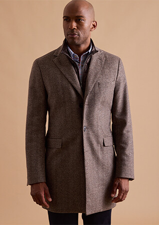 Taupe Herringbone Men's wool/cashmere wool coat - HONORÉ II