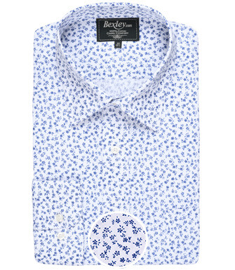 White cotton shirt with blue flowers print - NOÉ