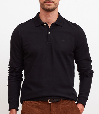 Black Men's long sleeve polo shirt - ANDY II ML