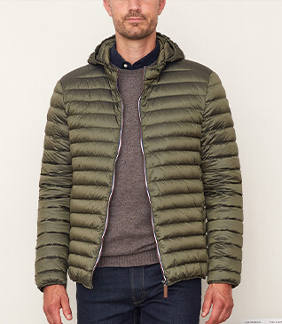 Men's Khaki Lightweight Hooded Down Jacket - SIVERT