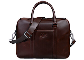 Chocolate Men's leather satchel with shoulder strap - KARLINGTON