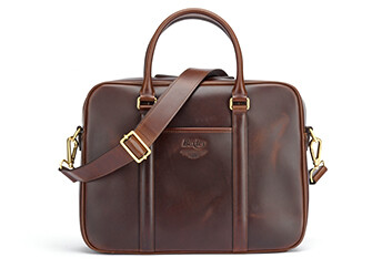 Chocolate Men's leather satchel with shoulder strap - KARLINGTON