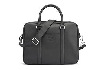Black Grained Men's leather satchel with shoulder strap - KARLINGTON