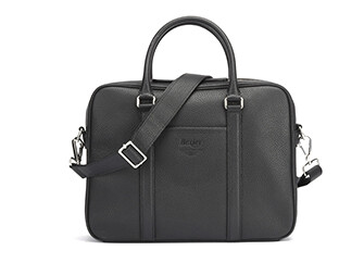 Black Grained Men's leather satchel with shoulder strap
