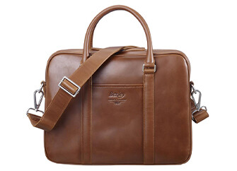 Gold Black Men's leather satchel with shoulder strap - KARLINGTON