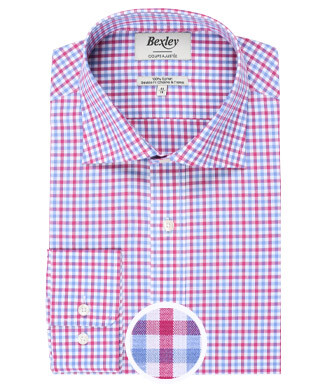 White Cotton shirt with pink, blue and white checks - RUGGERO