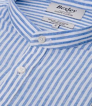 Plain Ocean Blue & White cotton linen shirt - ELIBERT