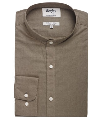 Plain Taupe cotton linen shirt - ELIBERT