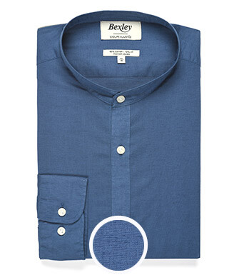 Indigo Blue plain cotton linen shirt - ELIBERT