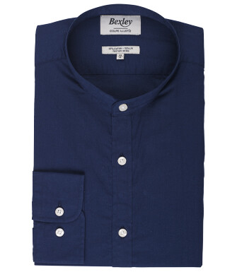 Plain Navy cotton linen shirt - ELIBERT