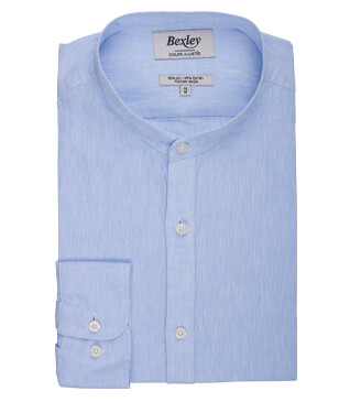 Plain Light Blue Chambray cotton linen shirt - ELIBERT