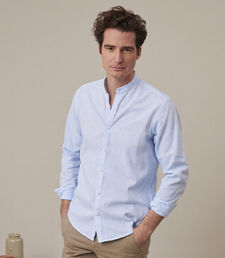 Plain Light Blue Chambray cotton linen shirt - ELIBERT