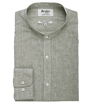 Green Khaki Chambray cotton linen shirt - ELIBERT