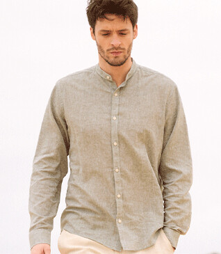 Green Khaki Chambray cotton linen shirt - ELIBERT