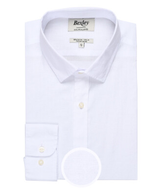 White plain cotton linen shirt - SILBERT