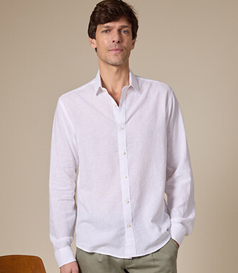 White plain cotton linen shirt - SILBERT