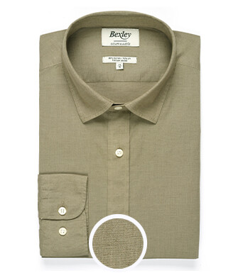Taupe plain cotton linen shirt - SILBERT