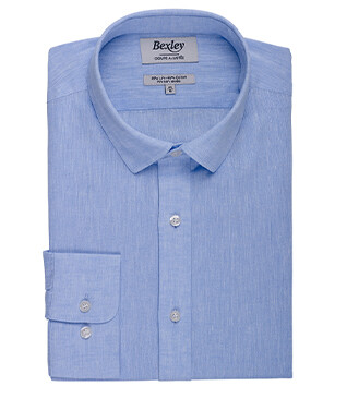 Light Blue Chambray Cotton Linen Shirt - French Collar - SILBERT