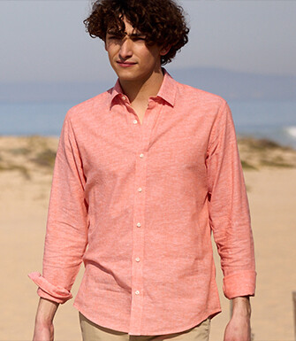 Orange Chambray cotton linen shirt - SILBERT