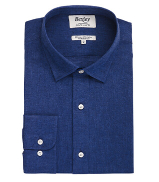 Indigo Chambray Cotton Linen Shirt - French Collar - SILBERT