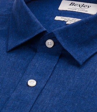 Indigo Chambray Cotton Linen Shirt - French Collar - SILBERT