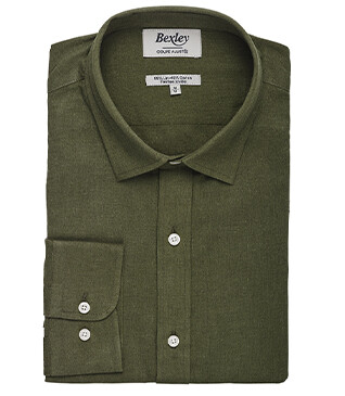 Forest Green Chambray Cotton Linen Shirt - French Collar - SILBERT