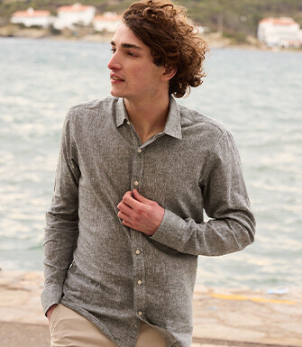 Dark Green Cotton Linen Shirt - French Collar - SILBERT