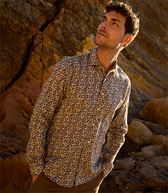 Men’s Navy and Camel Chambray Shirt - SILBERT