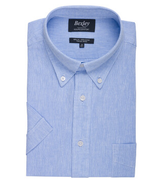 Blue Chambray cotton linen shirt - Chest pocket - COLTEN MC