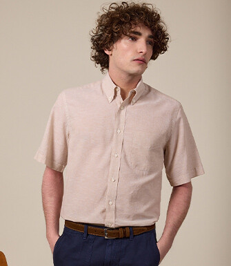 Beige Chambray cotton linen shirt - Chest pocket - COLTEN MC