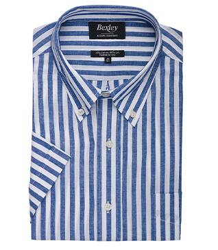 Ocean Blue Chambray & White cotton/linen shirt - COLTEN MC