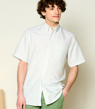 Lime Green Chambray & White cotton linen shirt - Chest pocket - COLTEN MC