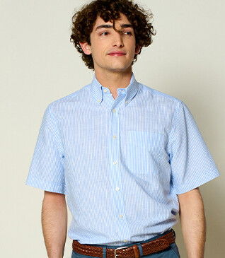 Light Blue Chambray & White cotton linen shirt - Chest pocket - COLTEN MC