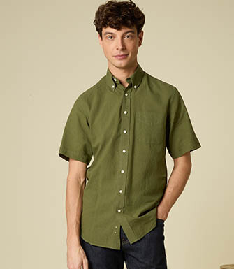 Chambray Dark Green cotton/linen shirt - COLTEN MC