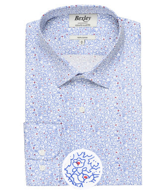 White cotton shirt with light blue and red flowers - VICTORIEN