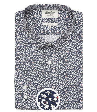 Navy cotton shirt with white and red flowers - VICTORIEN