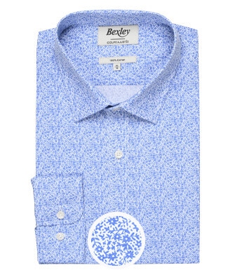 White cotton shirt with blue floral print - SULPICE