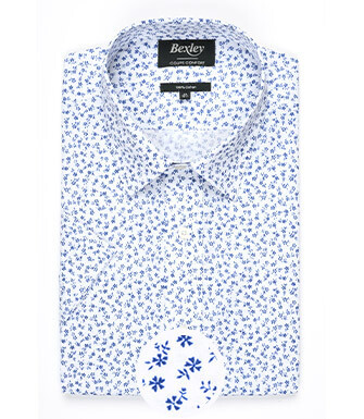 White cotton shirt with blue flower print - FLORANTIN MC