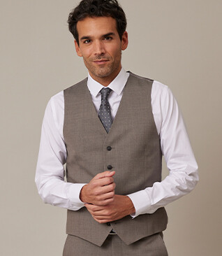 Men's Taupe melange Suit Waistcoat - LAZARE
