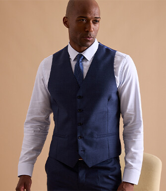 Men's Melange Blue Suit Waistcoat - LAZARE