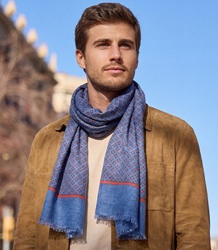 Red patterned Indigo Blue cotton linen Scarf