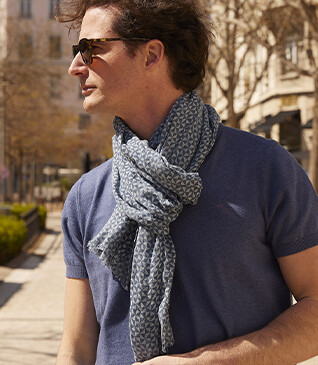 Blue sky triangles patterned Blue cotton linen scarf