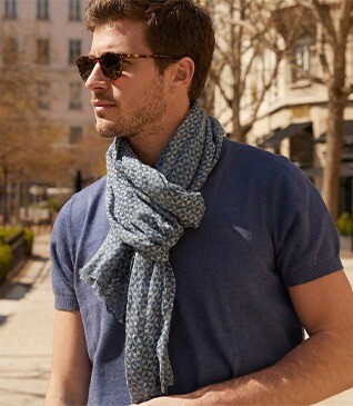 Blue sky triangles patterned Blue cotton linen scarf