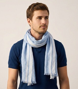 Chambray sky Blue cotton linen Scarf